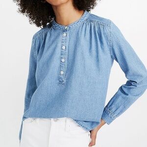 Madewell Denim Shirred Popover Top, Shirt Women’s Size‎ XXS